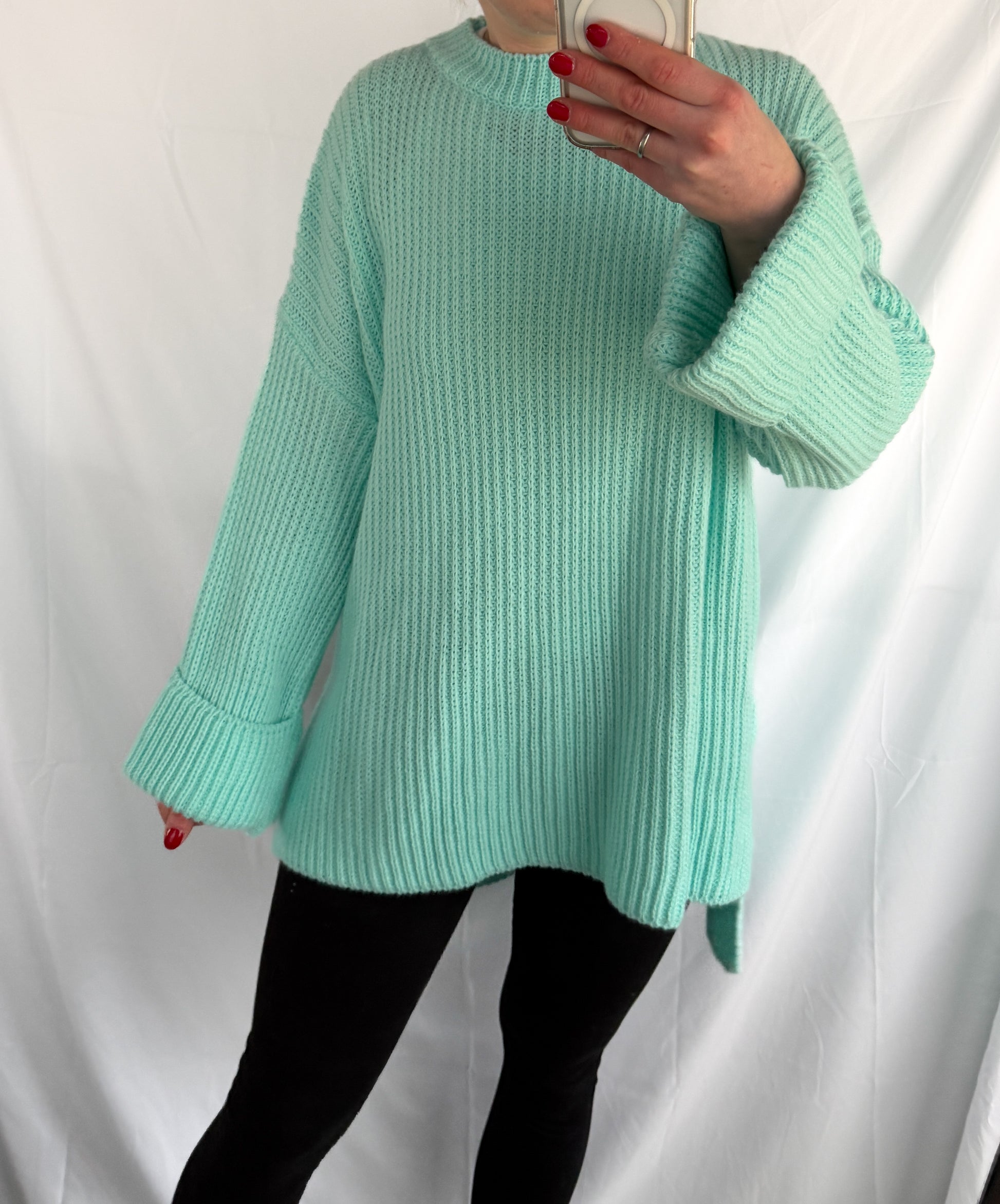Langer Pullover Türkis mint Oversize 