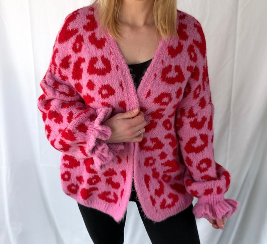 kuscheliger Leoparden Cardigan pink rosa 