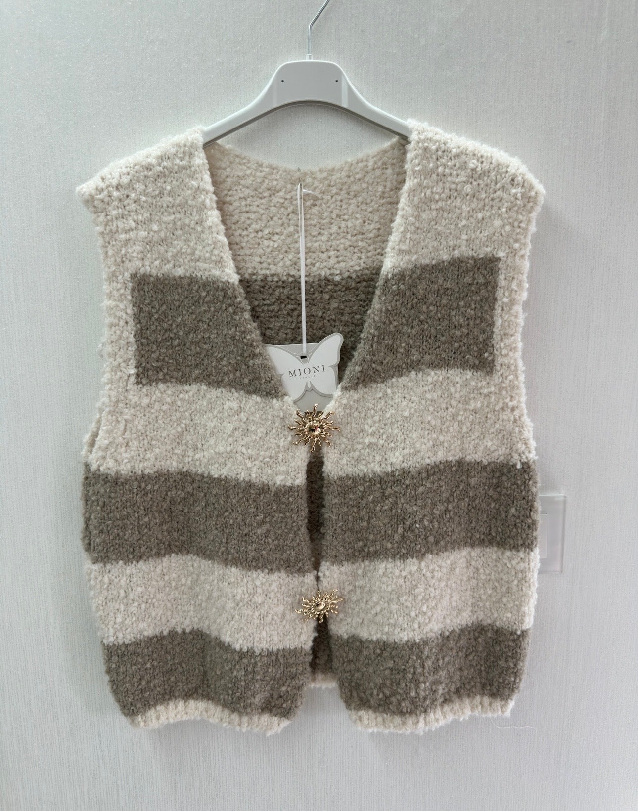 Flauschige Weste weiß beige gestreift